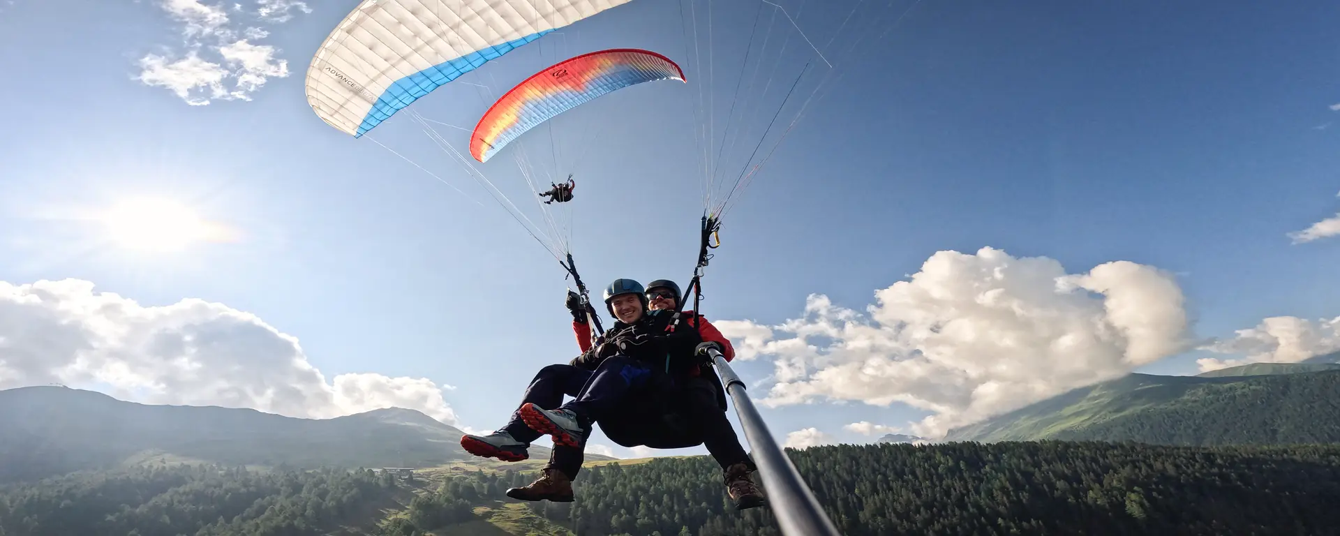 Tandem paragliding flight over Davos