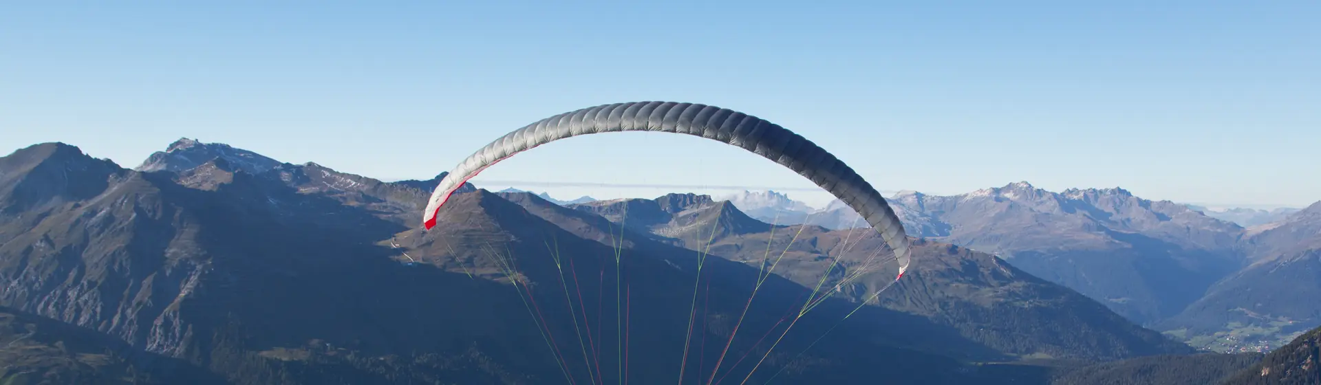 Gleitschirm-Tandemflug über dem Hotel Schatzalp hoch über Davos
