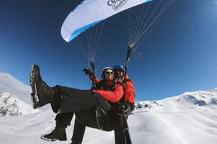 Winter Tandem Panorama Paragliding Flug Davos